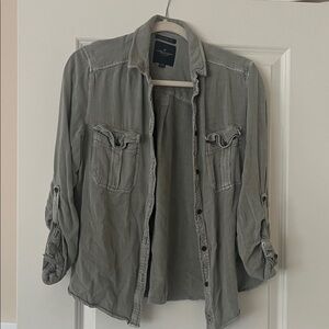 American Eagle Outfitters Gray Button Down Shirt